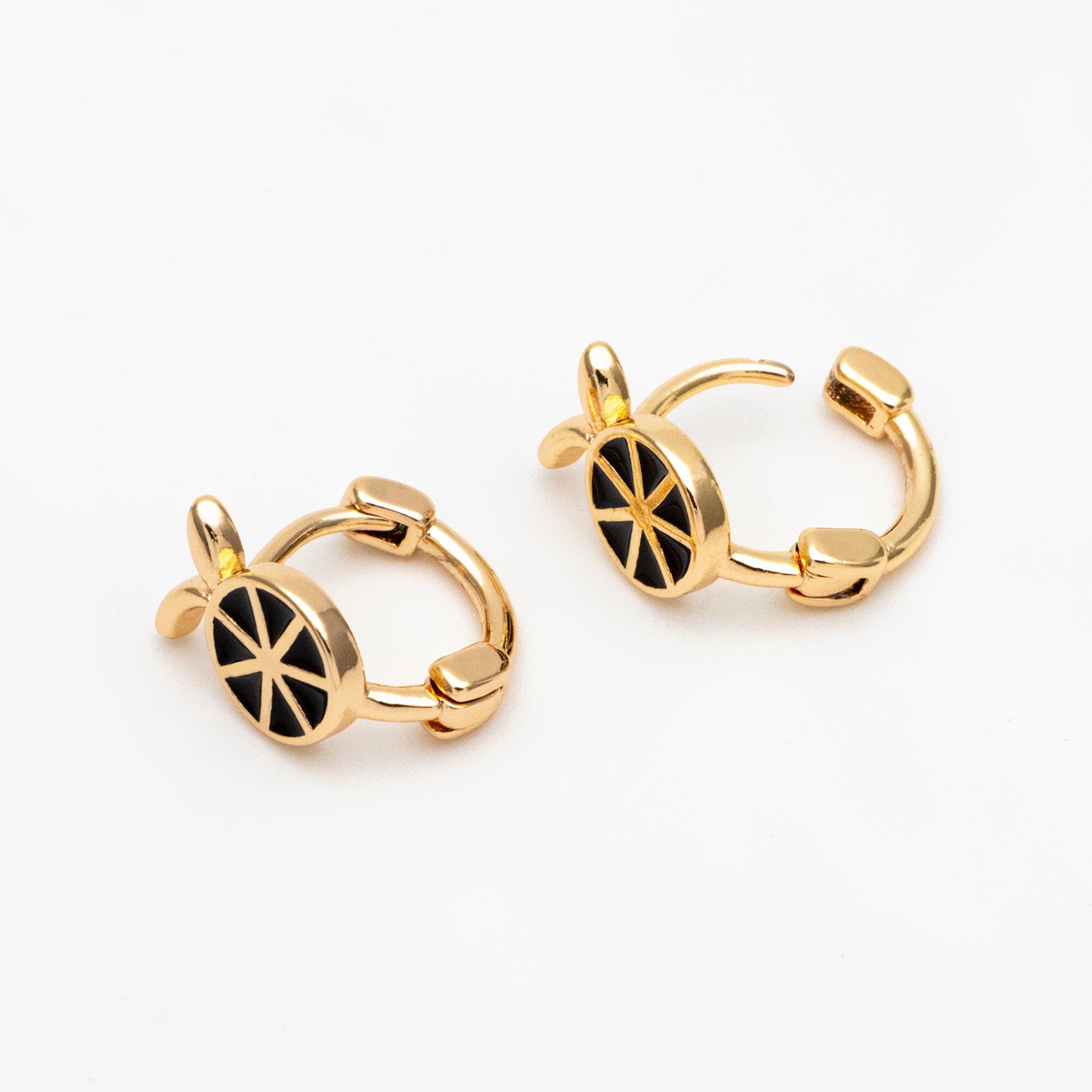 4pcs Gold Enamel Lemon Slice Hoop Earrings, 18K Gold plated Brass, Minimalist Orange Huggie Earrings (GB-3843-A)